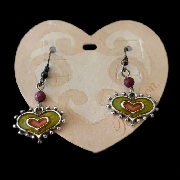 Brighton Silver and Green Heart Earrings - Picture 2 of 5